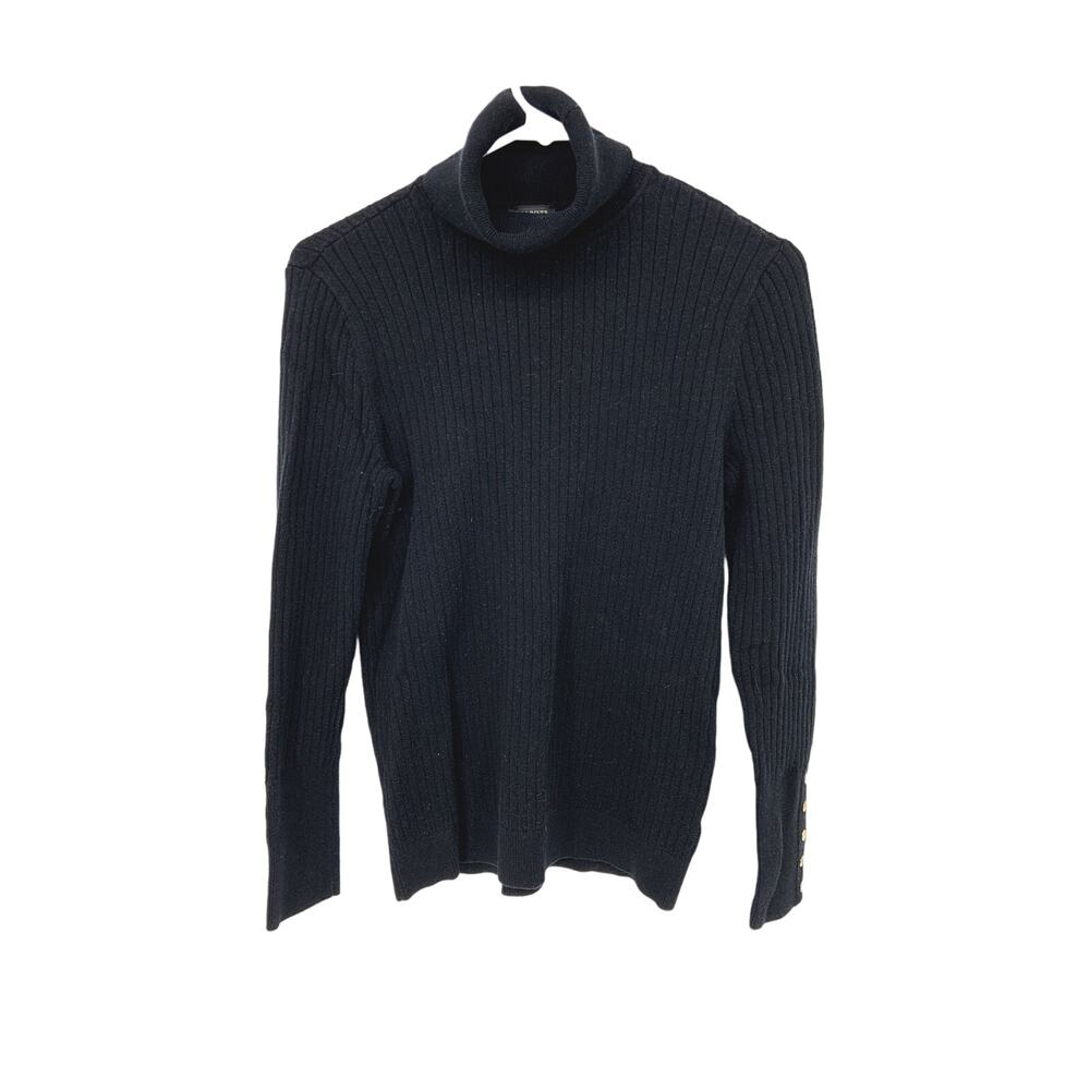 Talbots Turtleneck Long Sleeve Sweater Black Rib Knit Fitted Casual Size S - Picture 2 of 4